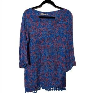 Soft Surroundings Blue and Red Tunic Long Sleeve Top Size Small